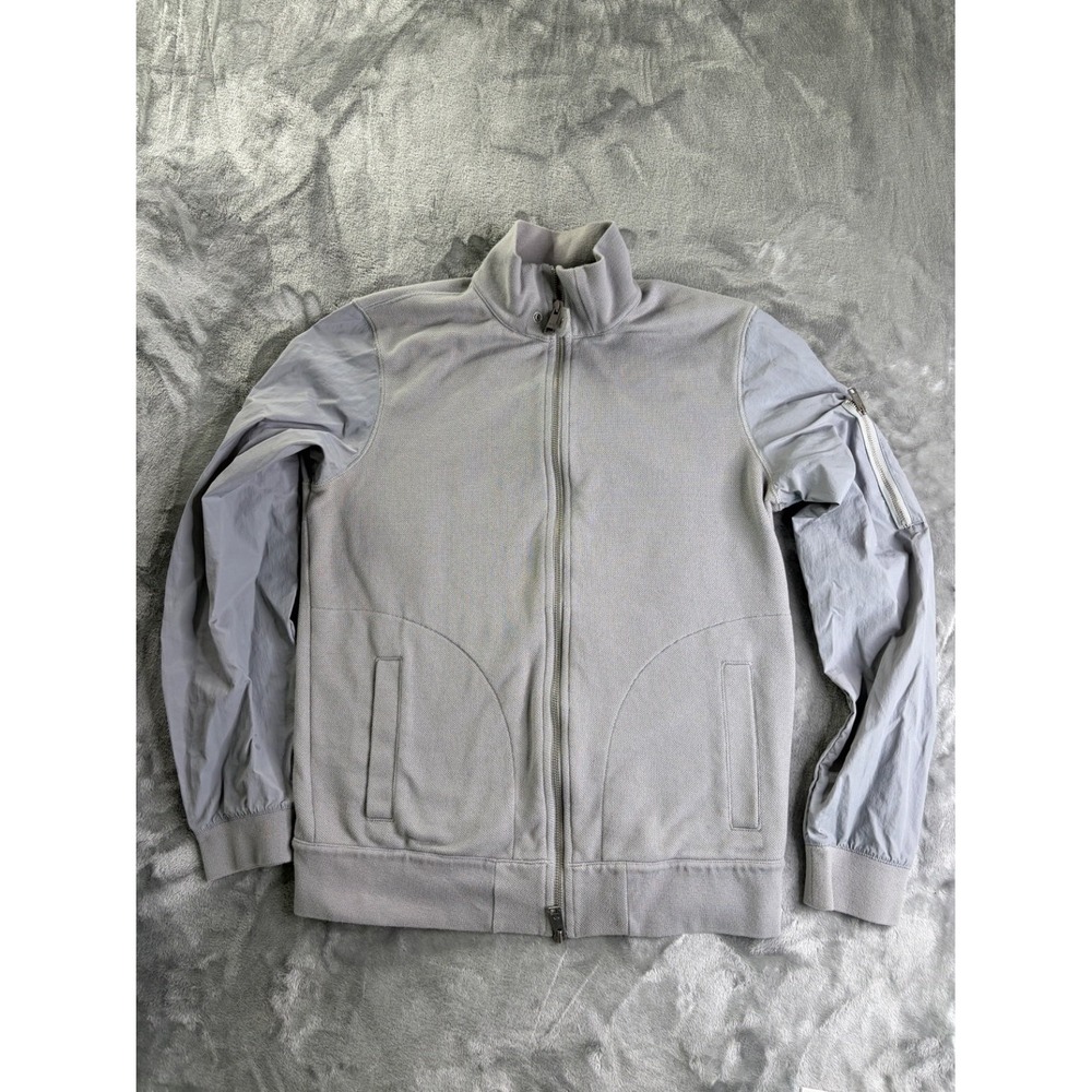 Armani Exchange A|X Mixed Media Bomber Jacket Men's M Gray Cotton Blend Full Zip
